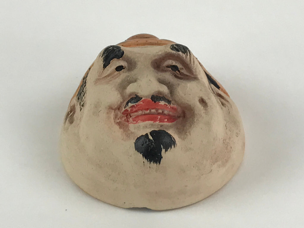 Japanese Ceramic Sake Cup Man Face Vtg Guinomi Ebisu Noh Mask Smiling Face G91