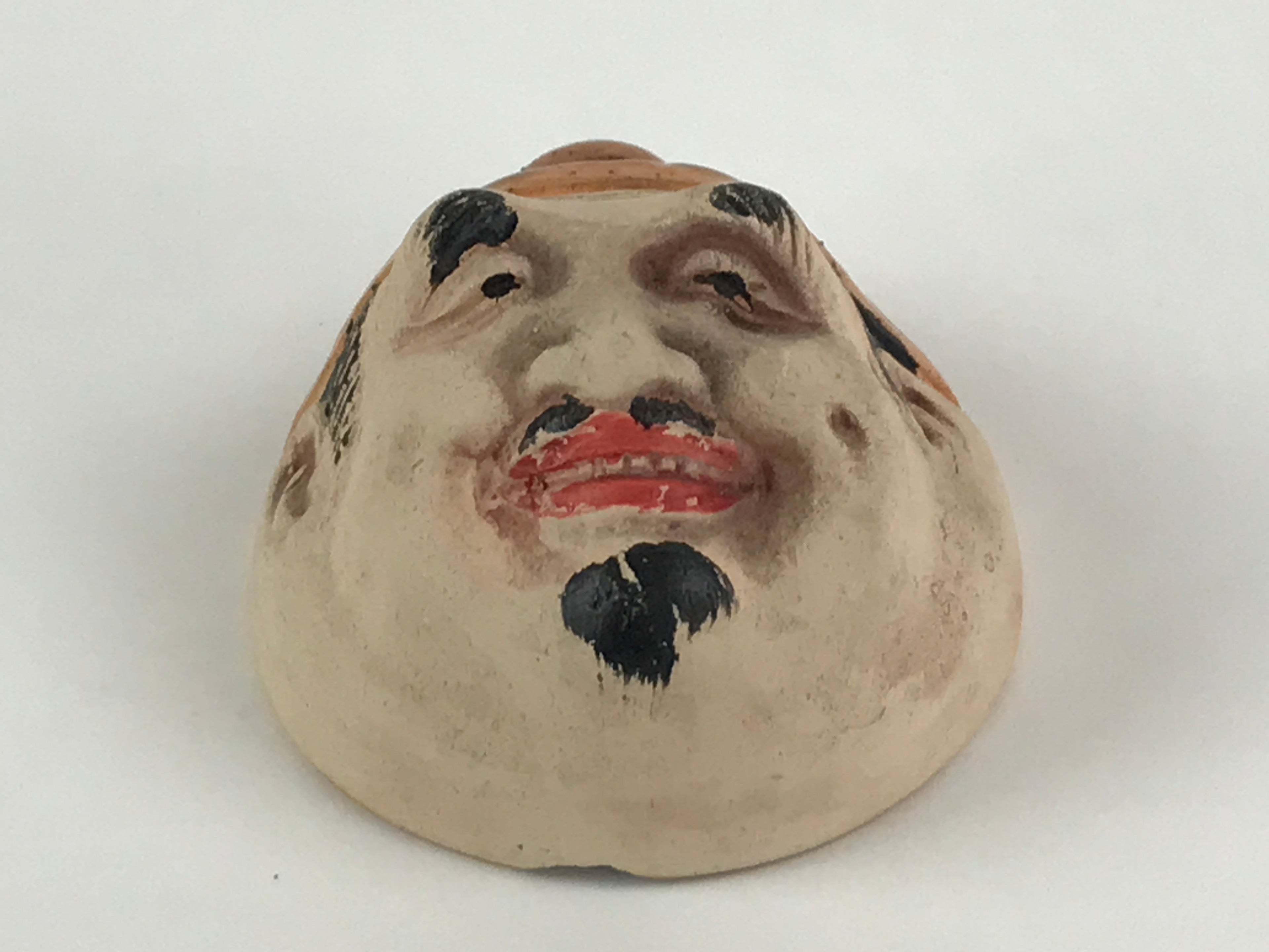 Japanese Ceramic Sake Cup Man Face Vtg Guinomi Ebisu Noh Mask Smiling Face G91