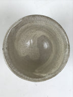 Japanese Ceramic Sake Cup Vtg Guinomi Beige Brush White Kanji Cut Crackle G283