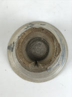 Japanese Ceramic Sake Cup Vtg Guinomi Beige Brush White Kanji Cut Crackle G283