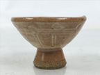 Japanese Ceramic Sake Cup Vtg Guinomi Light Brown Geometric Brush White G282