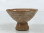 Japanese Ceramic Sake Cup Vtg Guinomi Light Brown Geometric Brush White G282