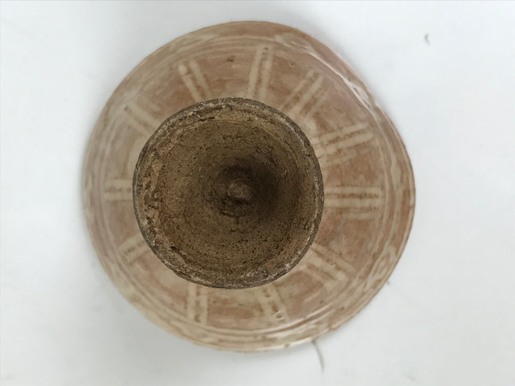 Japanese Ceramic Sake Cup Vtg Guinomi Light Brown Geometric Brush White G282