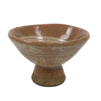 Japanese Ceramic Sake Cup Vtg Guinomi Light Brown Geometric Brush White G282