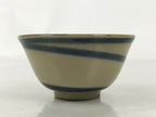 Japanese Ceramic Sake Cup Vtg Guinomi Ochoko Beige Dark Blue Swirl Line G285