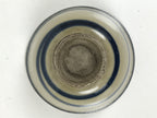 Japanese Ceramic Sake Cup Vtg Guinomi Ochoko Beige Dark Blue Swirl Line G285