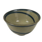 Japanese Ceramic Sake Cup Vtg Guinomi Ochoko Beige Dark Blue Swirl Line G285