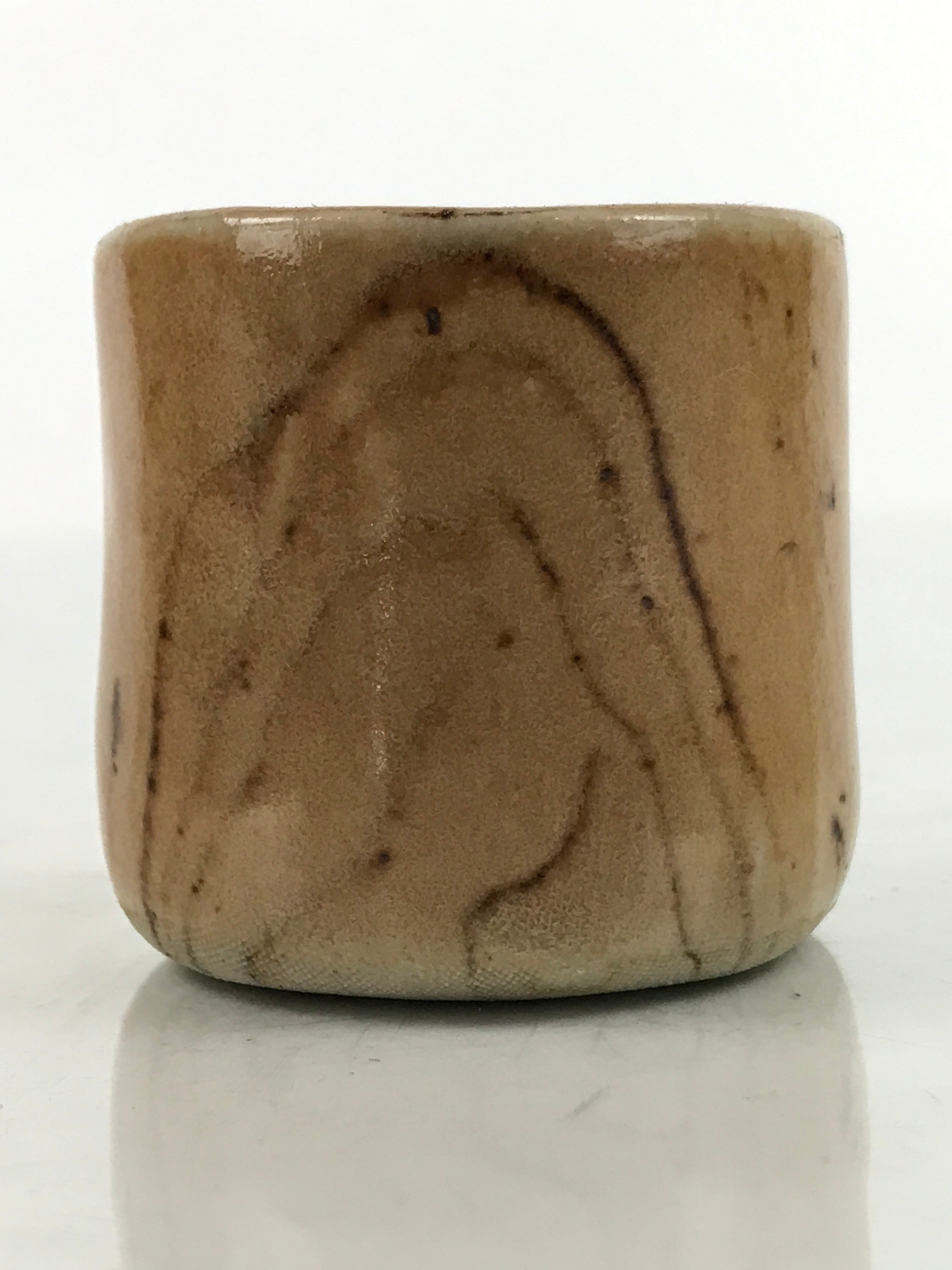 Japanese Ceramic Sake Cup Vtg Guinomi Sakatsuki Light Brown Marble G274