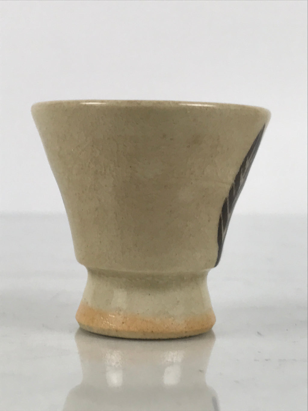 Japanese Ceramic Sake Cup Vtg Rappa Ochoko Guinomi Beige Brown Blue Leaves G345