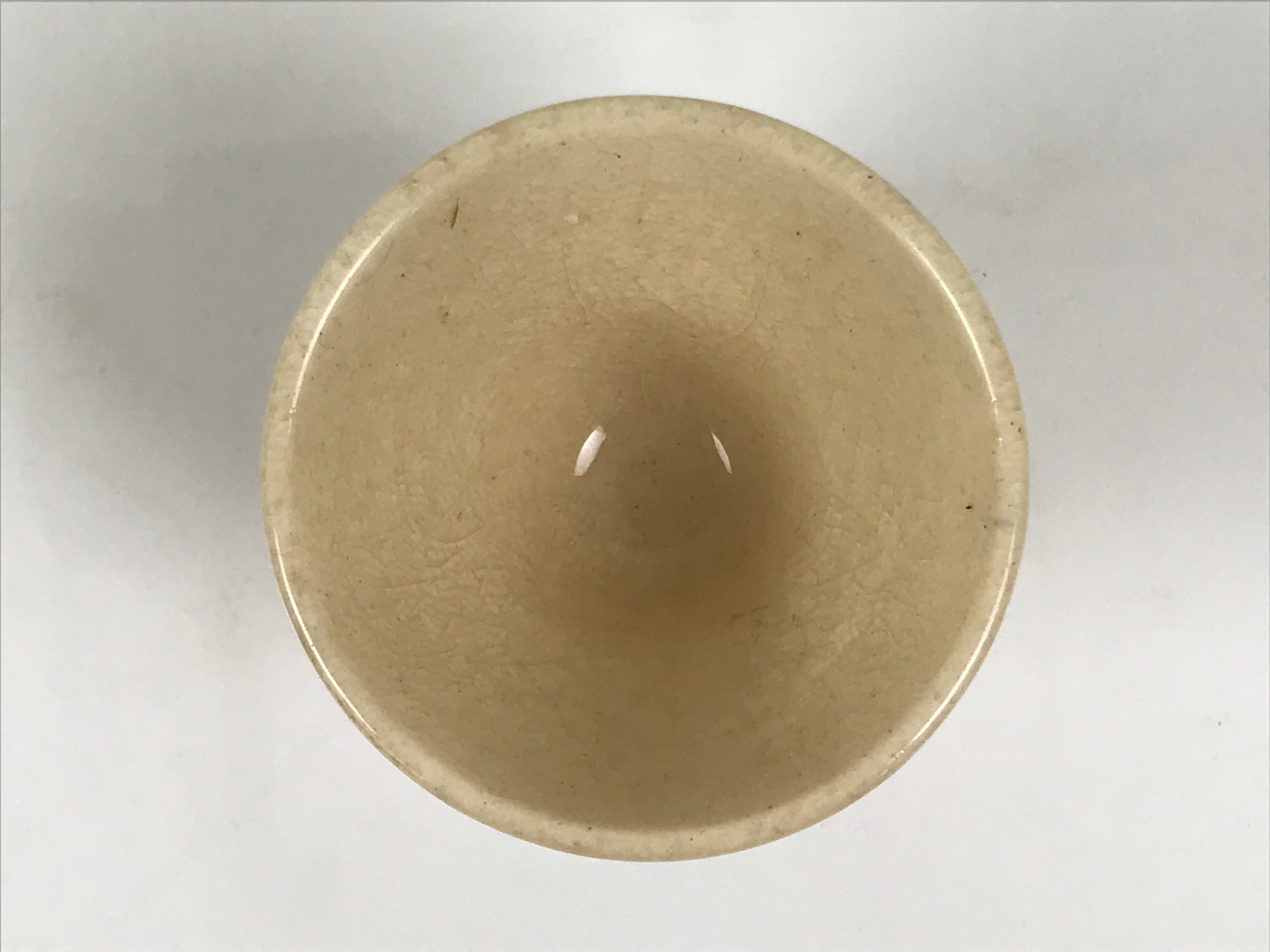 Japanese Ceramic Sake Cup Vtg Rappa Ochoko Guinomi Beige Brown Blue Leaves G345