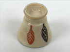 Japanese Ceramic Sake Cup Vtg Rappa Ochoko Guinomi Beige Brown Blue Leaves G345