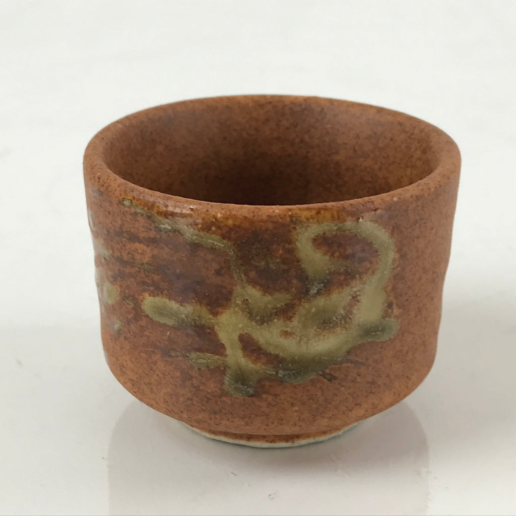 Japanese Ceramic Sake Cup Vtg Tsubomi Guinomi Brown Green Glaze Design G159