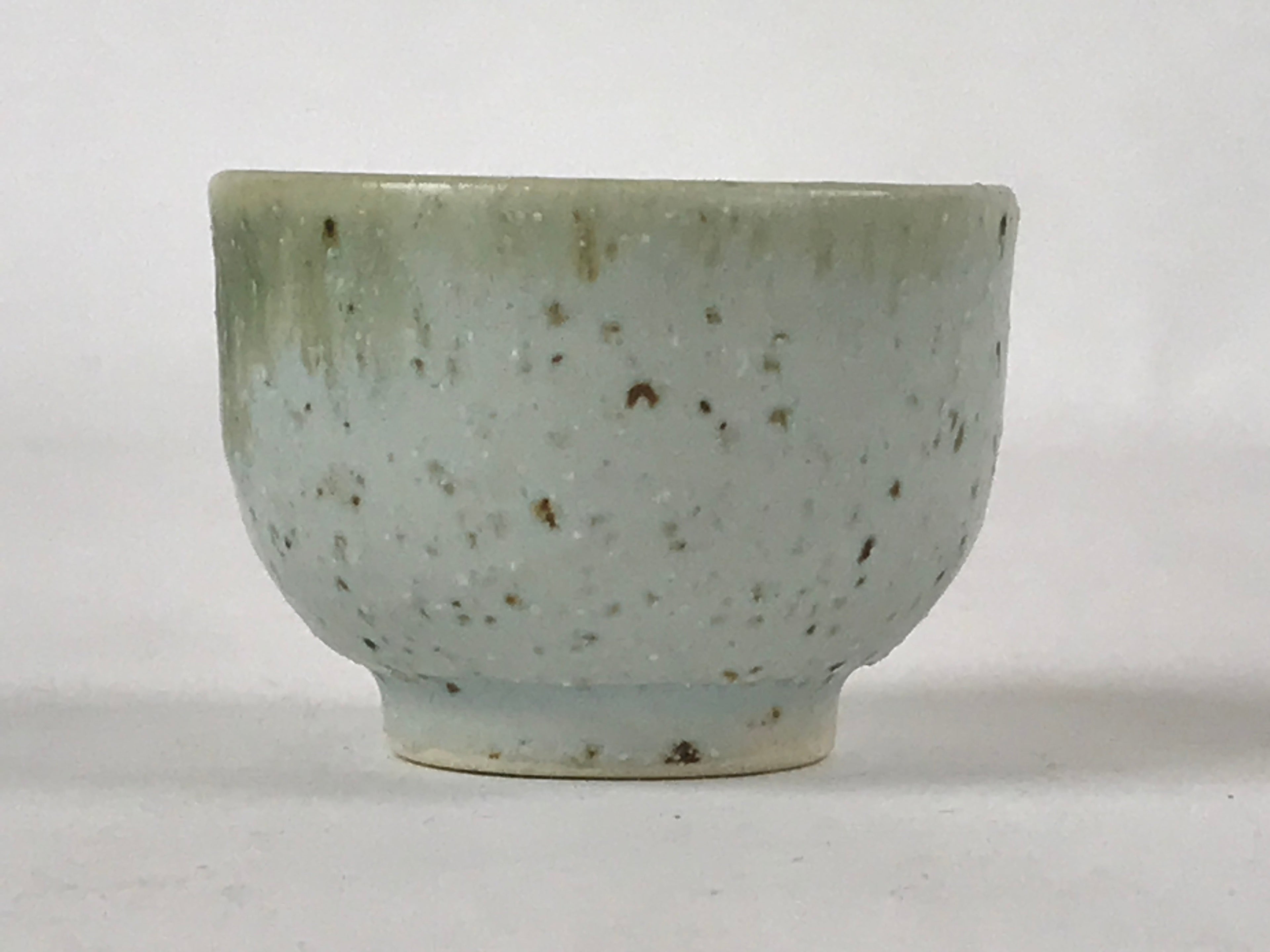 Japanese Ceramic Sake Cup Vtg Tsubomi Guinomi Green Mint Brown Speckle G125