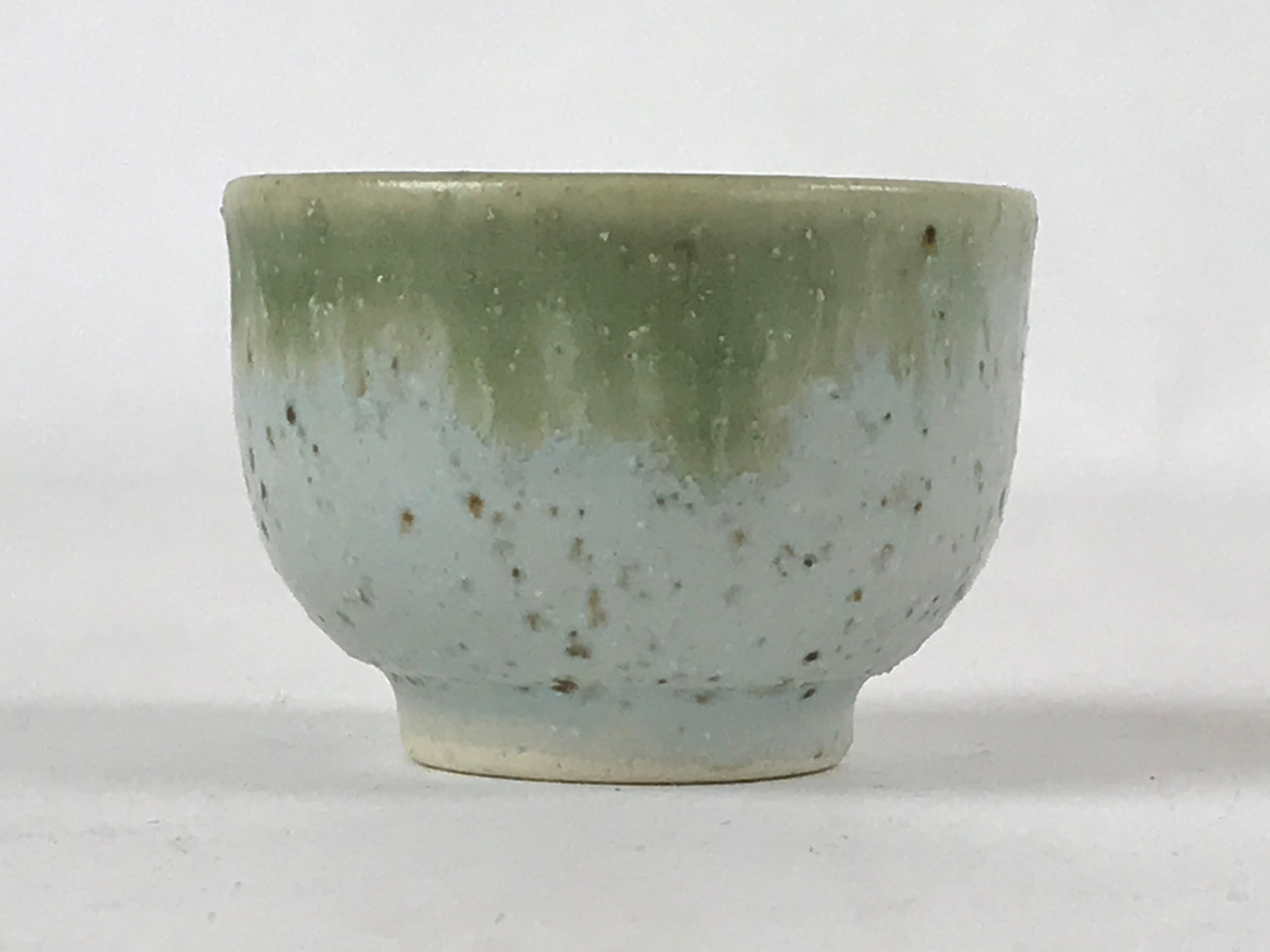 Japanese Ceramic Sake Cup Vtg Tsubomi Guinomi Green Mint Brown Speckle G125