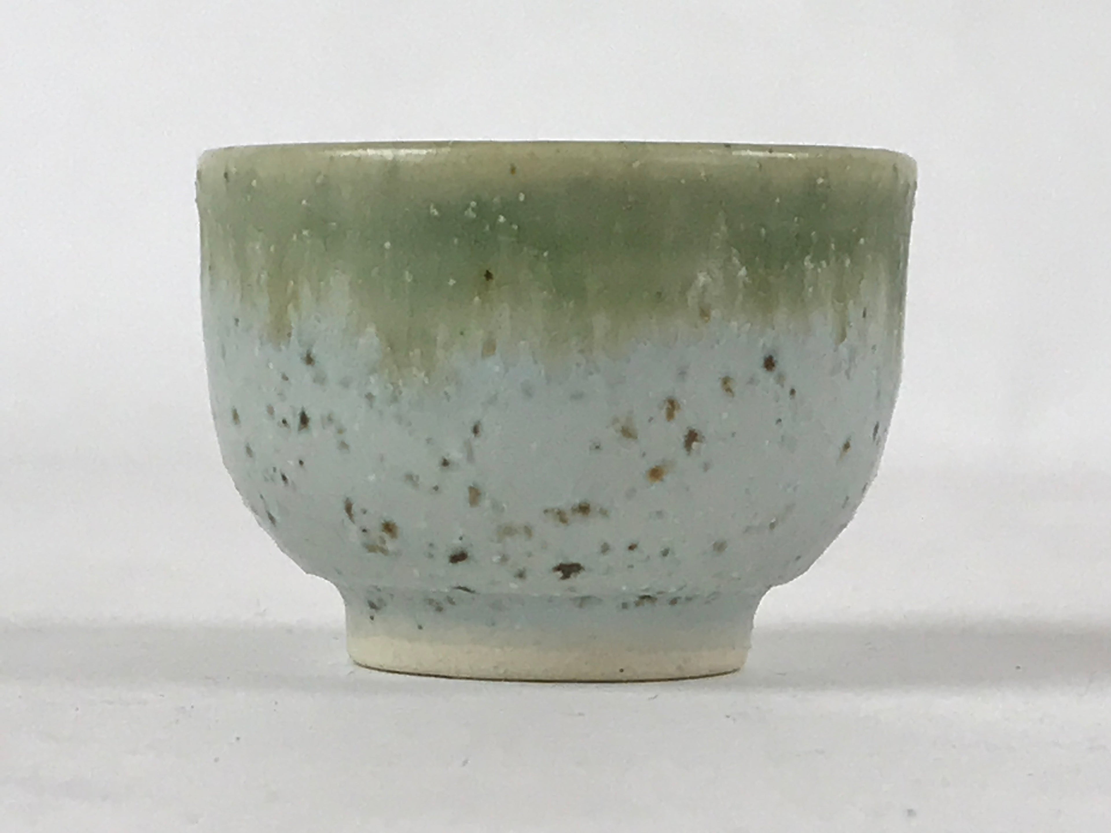 Japanese Ceramic Sake Cup Vtg Tsubomi Guinomi Green Mint Brown Speckle G125