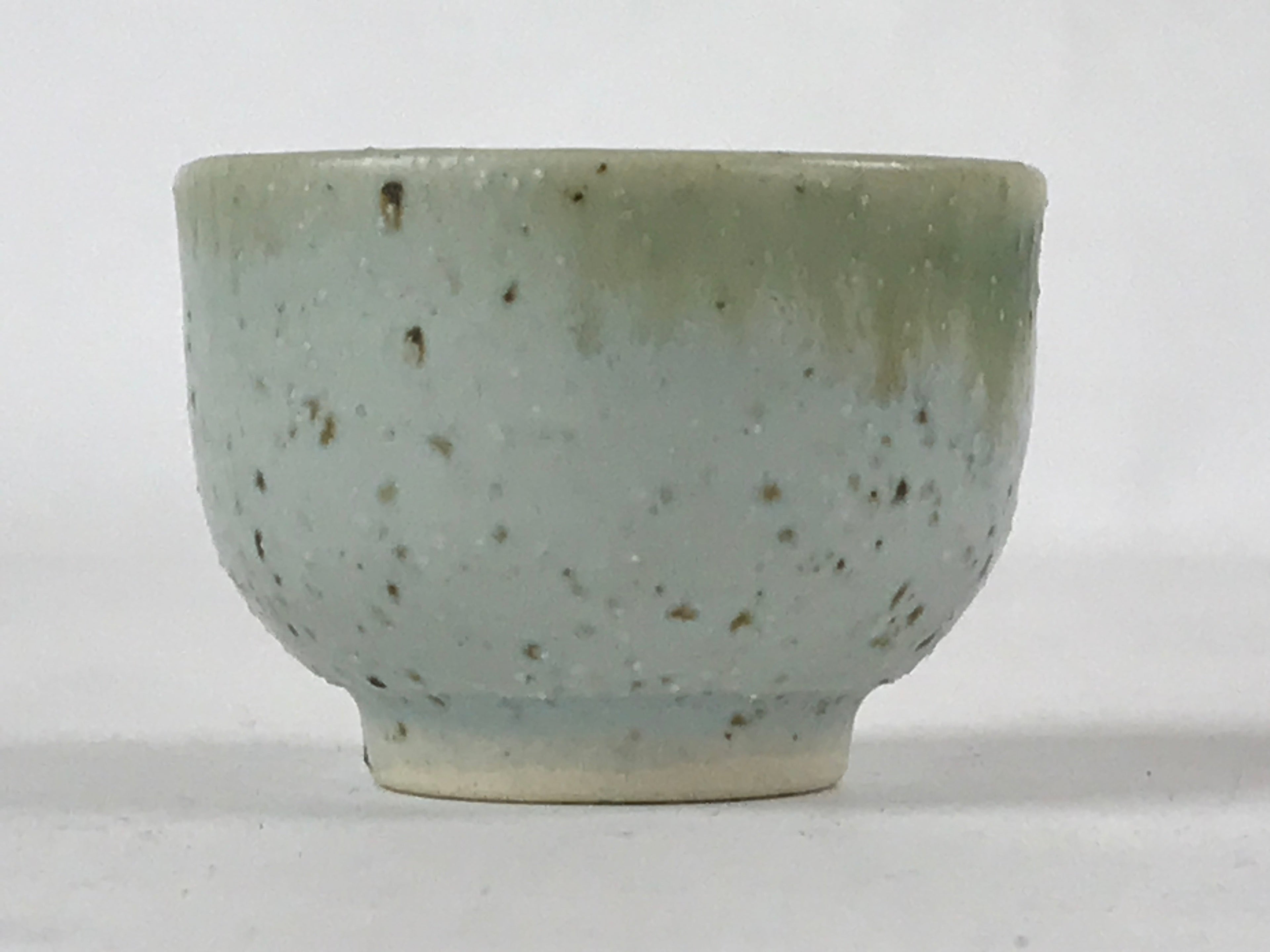 Japanese Ceramic Sake Cup Vtg Tsubomi Guinomi Green Mint Brown Speckle G125