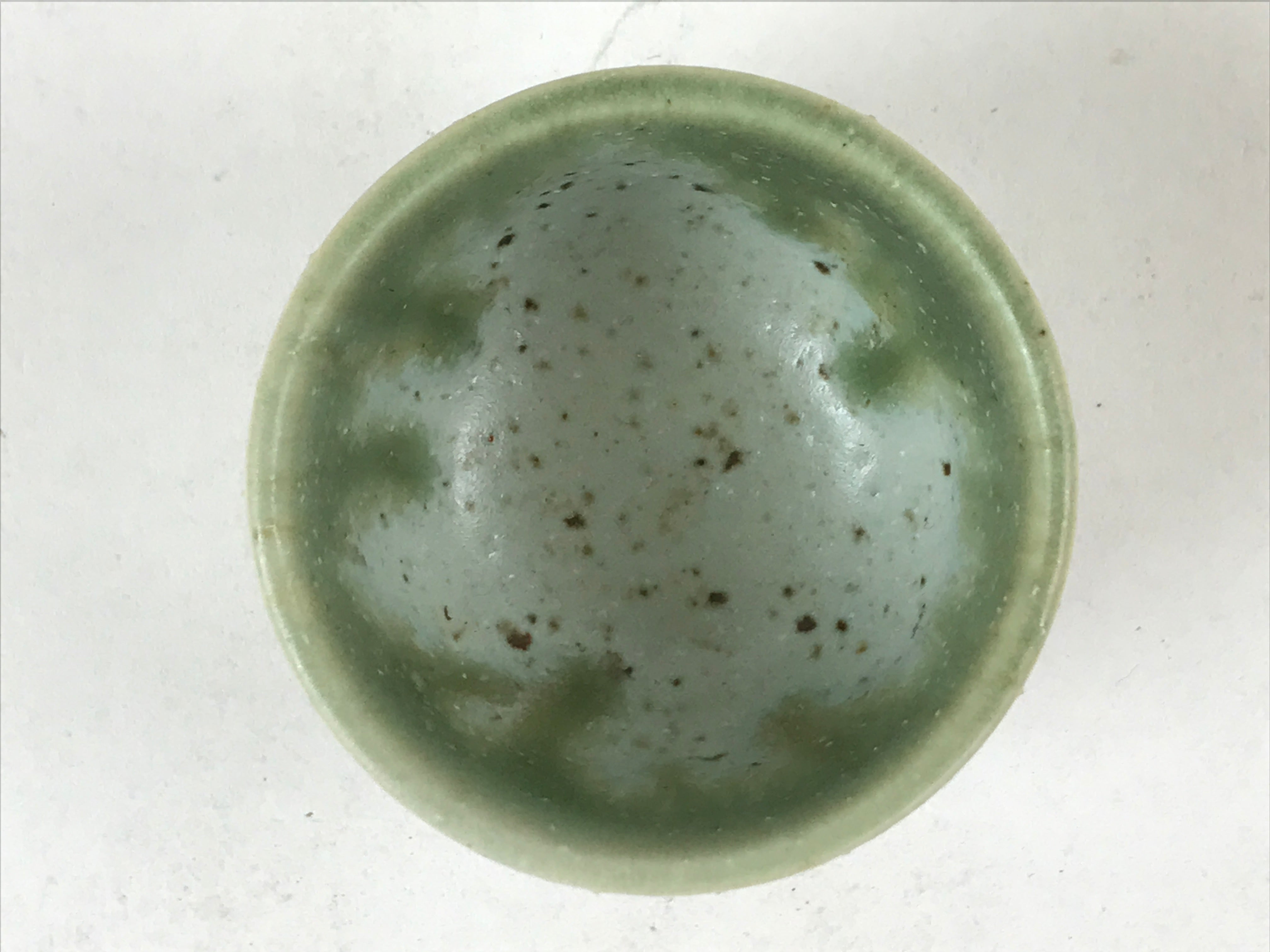 Japanese Ceramic Sake Cup Vtg Tsubomi Guinomi Green Mint Brown Speckle G125