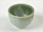 Japanese Ceramic Sake Cup Vtg Tsubomi Guinomi Green Mint Brown Speckle G125