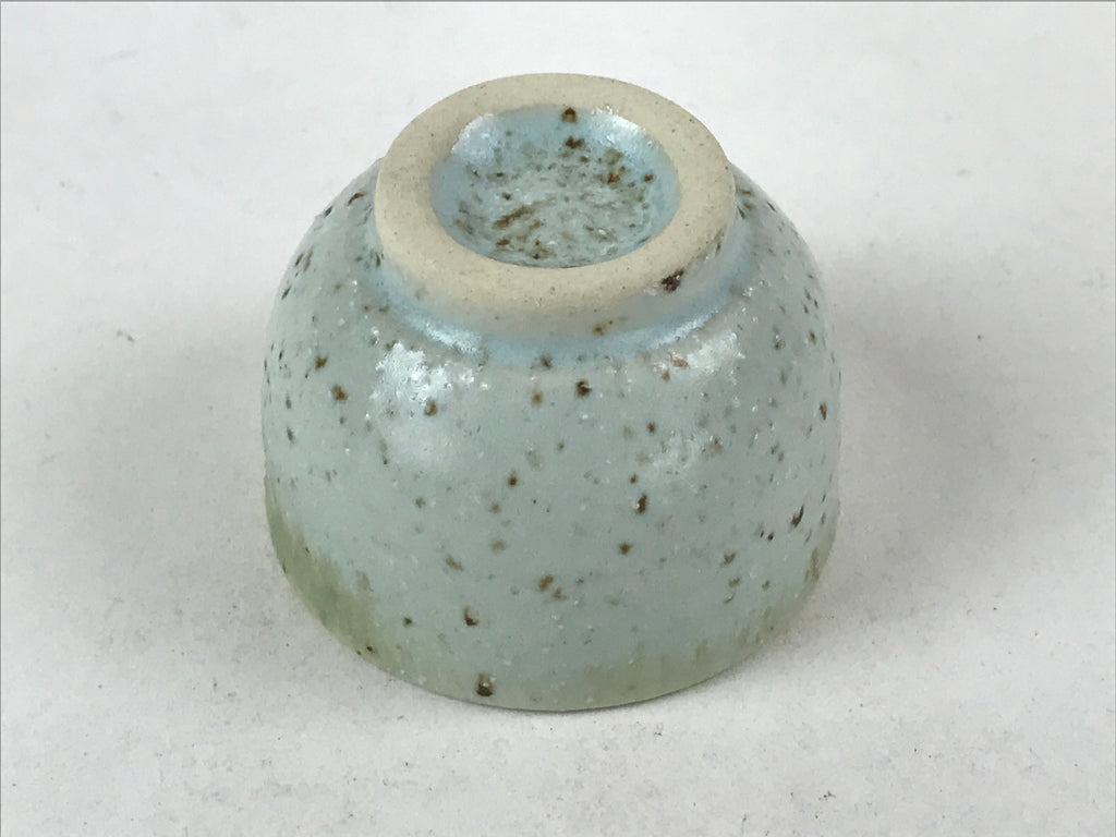 Japanese Ceramic Sake Cup Vtg Tsubomi Guinomi Green Mint Brown Speckle G125