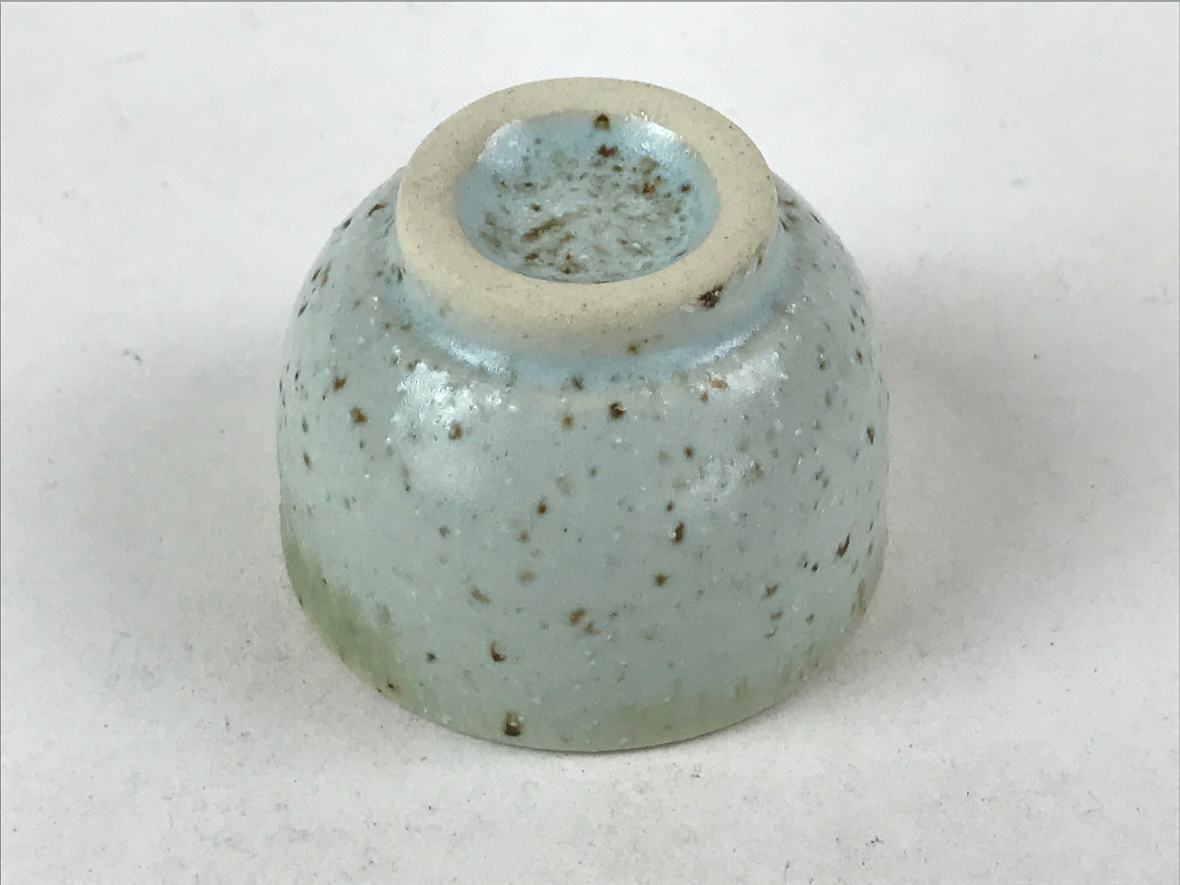 Japanese Ceramic Sake Cup Vtg Tsubomi Guinomi Green Mint Brown Speckle G125