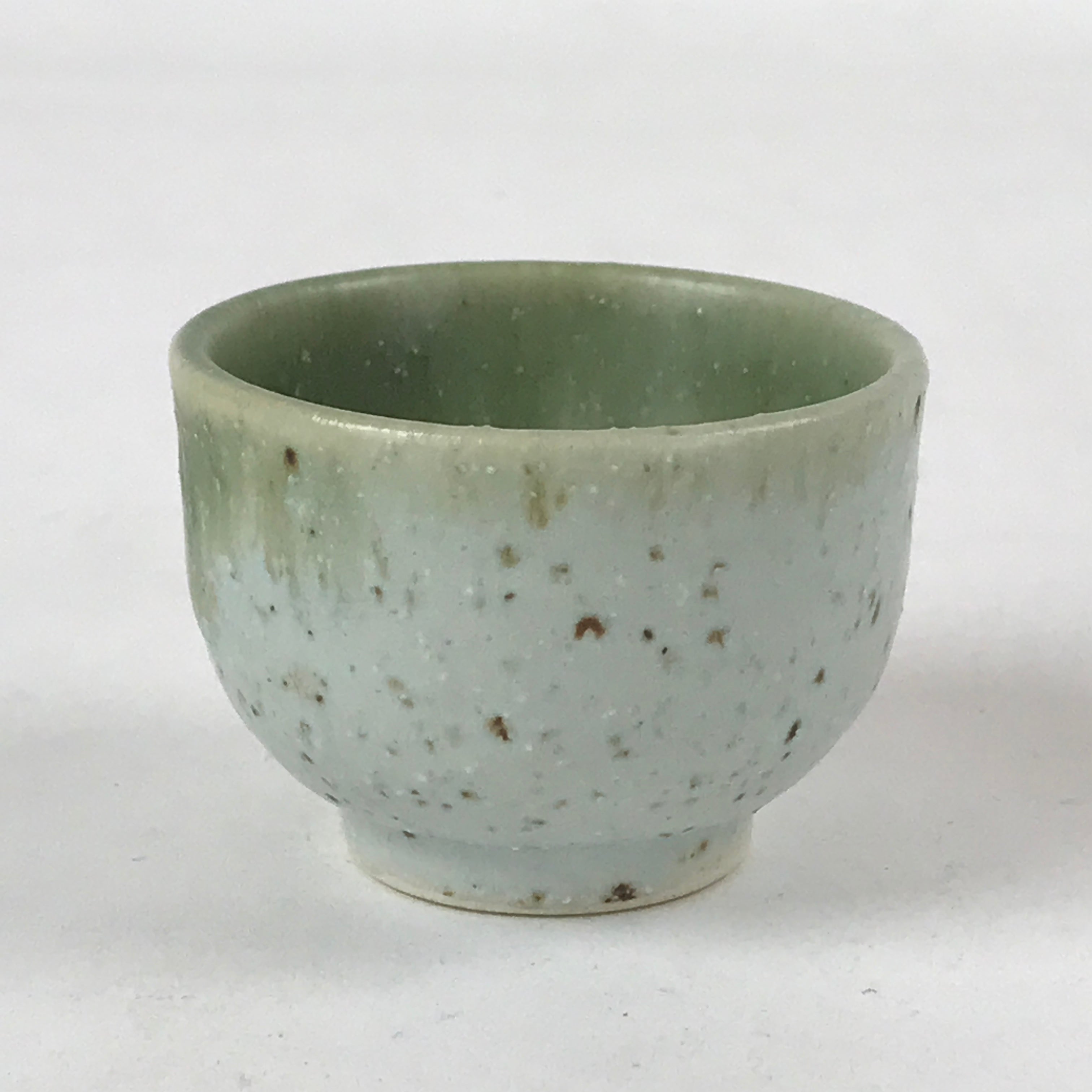 Japanese Ceramic Sake Cup Vtg Tsubomi Guinomi Green Mint Brown Speckle G125