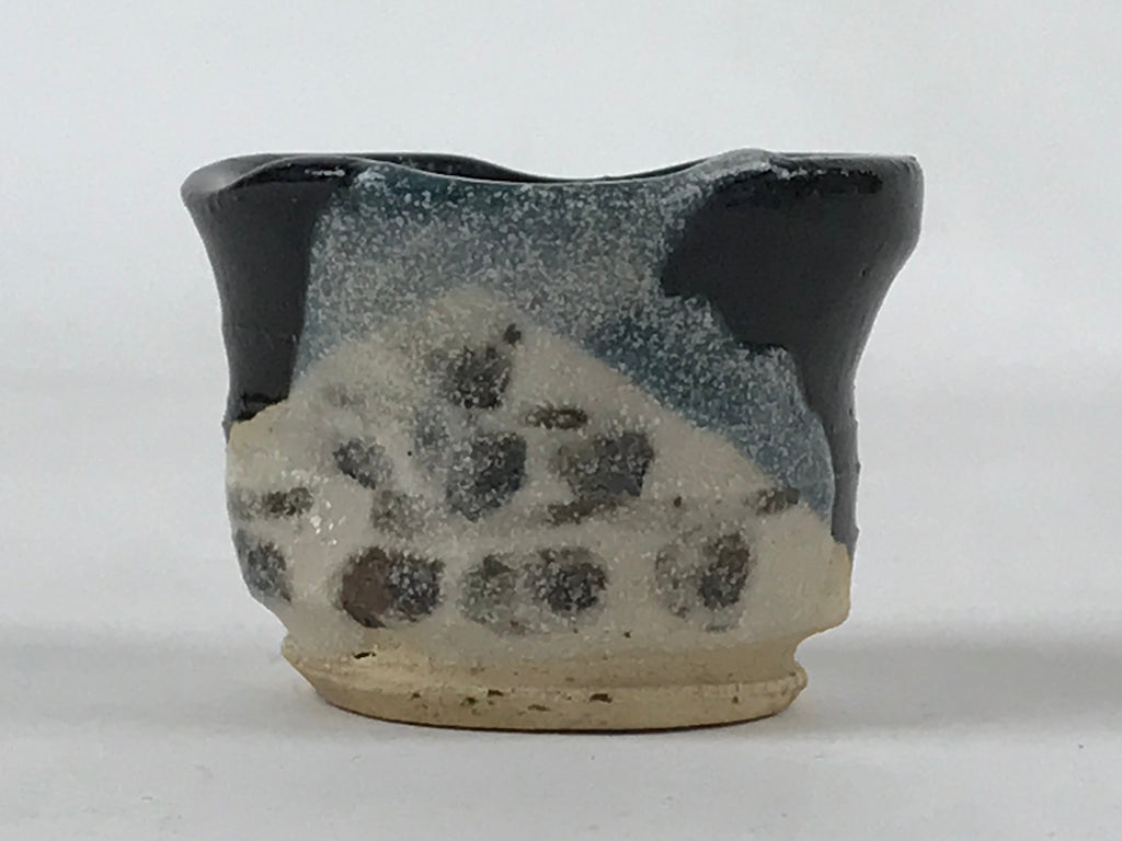 Japanese Ceramic Sake Cup Vtg Tsubomi Guinomi Yakimono Black Blue White G128