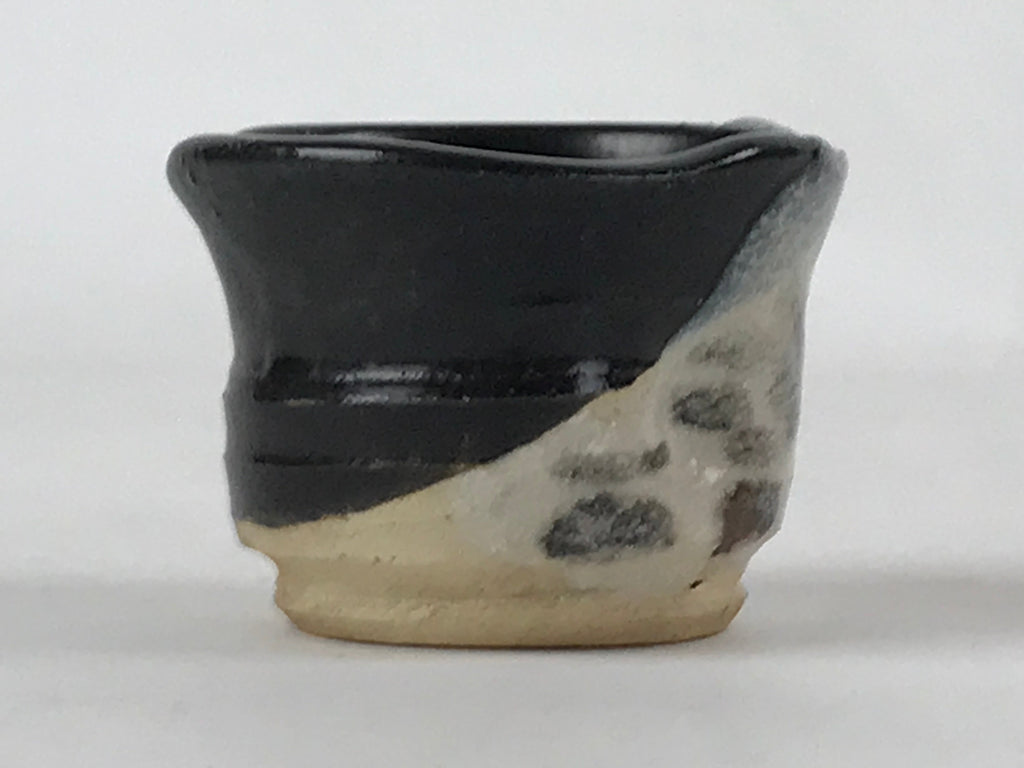 Japanese Ceramic Sake Cup Vtg Tsubomi Guinomi Yakimono Black Blue White G128