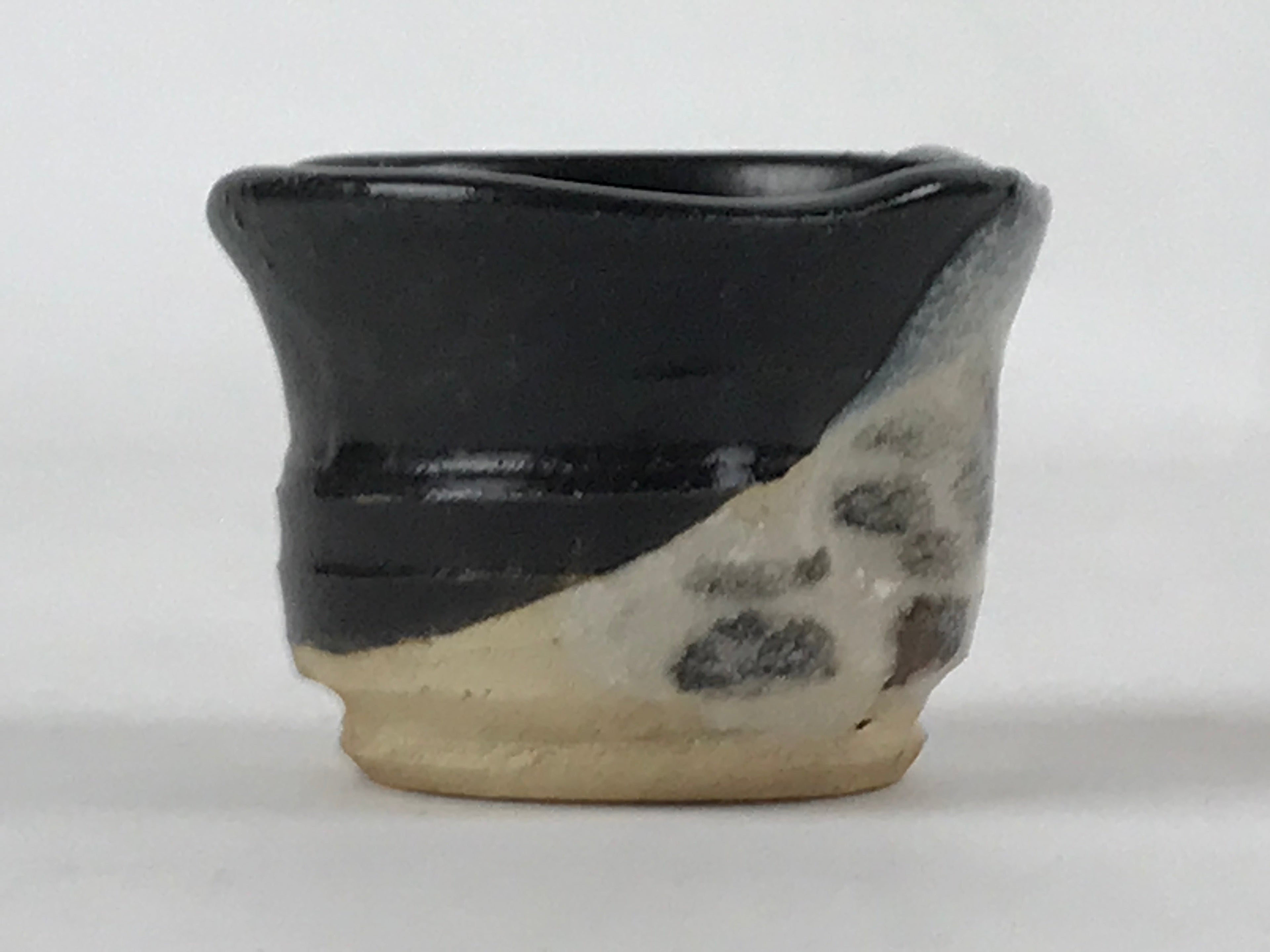 Japanese Ceramic Sake Cup Vtg Tsubomi Guinomi Yakimono Black Blue White G128