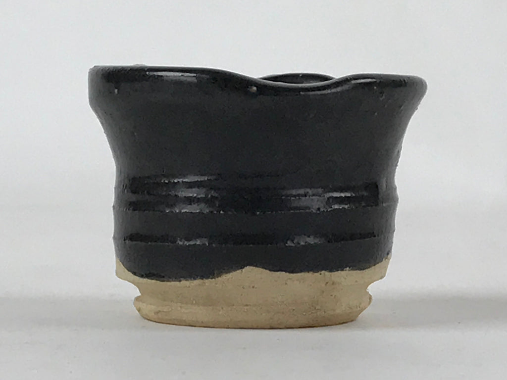 Japanese Ceramic Sake Cup Vtg Tsubomi Guinomi Yakimono Black Blue White G128