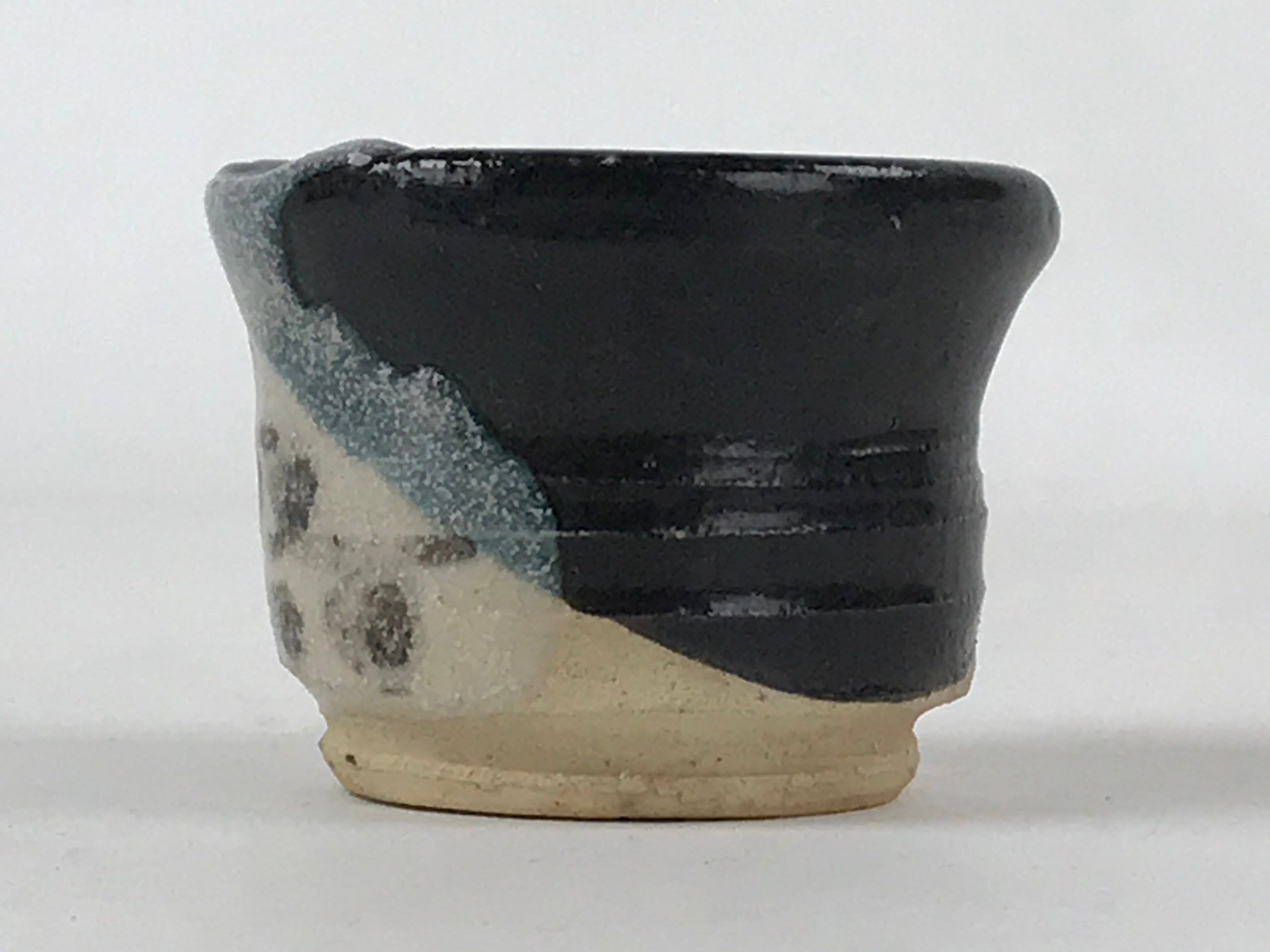 Japanese Ceramic Sake Cup Vtg Tsubomi Guinomi Yakimono Black Blue White G128