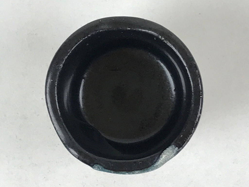 Japanese Ceramic Sake Cup Vtg Tsubomi Guinomi Yakimono Black Blue White G128