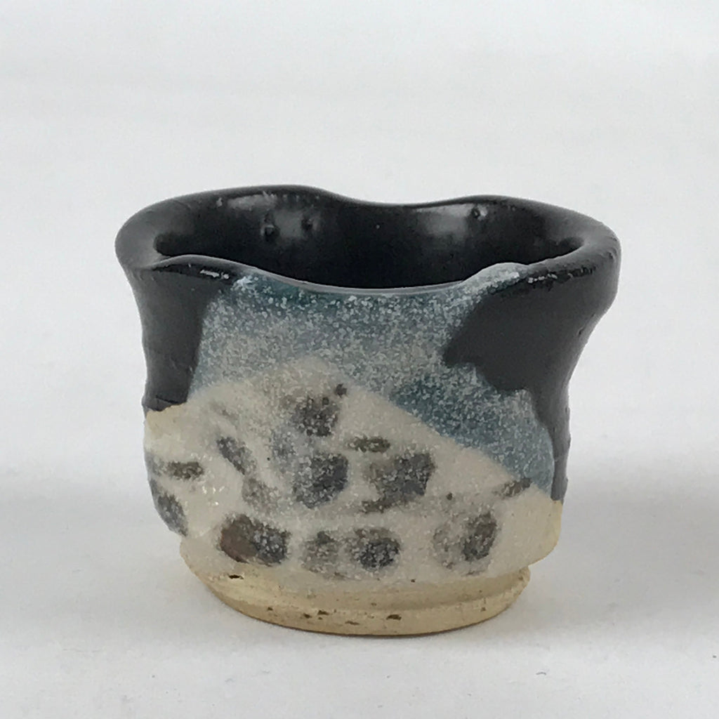 Japanese Ceramic Sake Cup Vtg Tsubomi Guinomi Yakimono Black Blue White G128