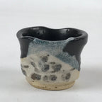 Japanese Ceramic Sake Cup Vtg Tsubomi Guinomi Yakimono Black Blue White G128