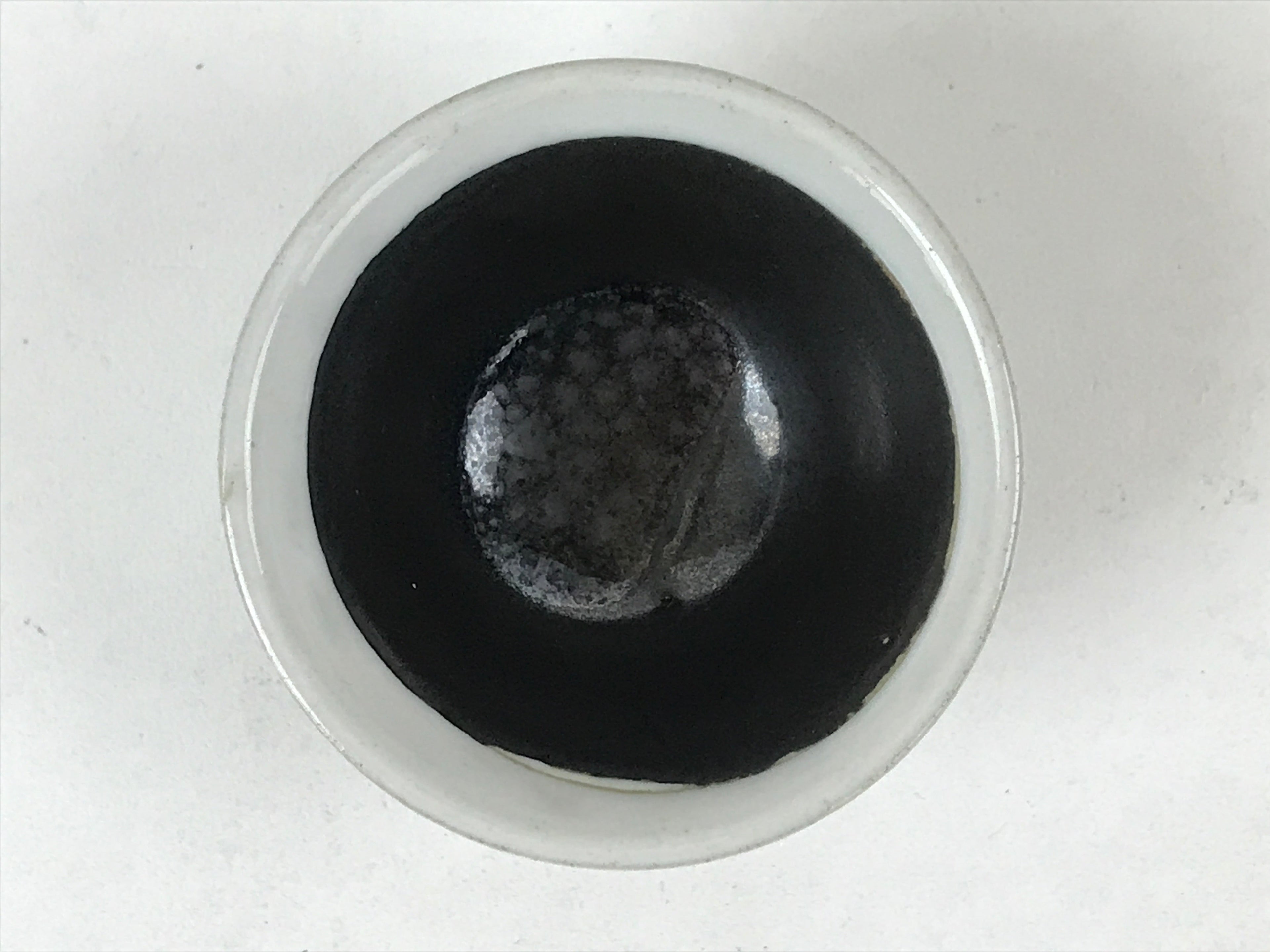 Japanese Ceramic Sake Cup Vtg Tsubomi Guinomi Yakimono Black White G129