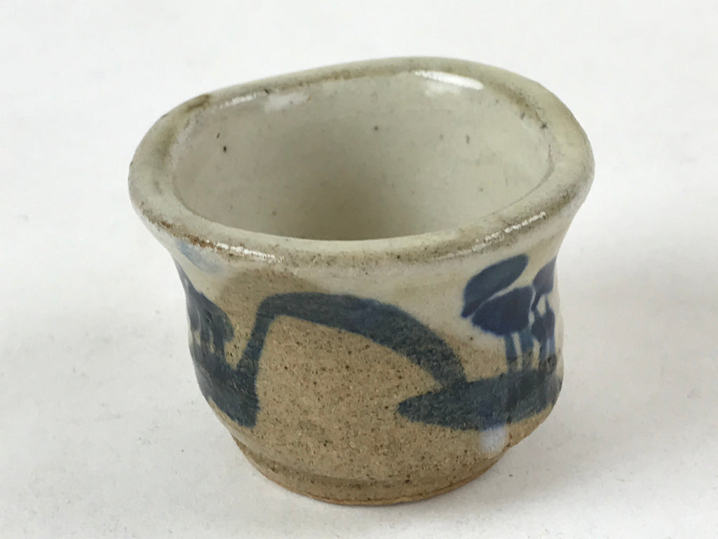 Japanese Ceramic Sake Cup Vtg Tsubomi Guinomi Yakimono Mountain Scene G127