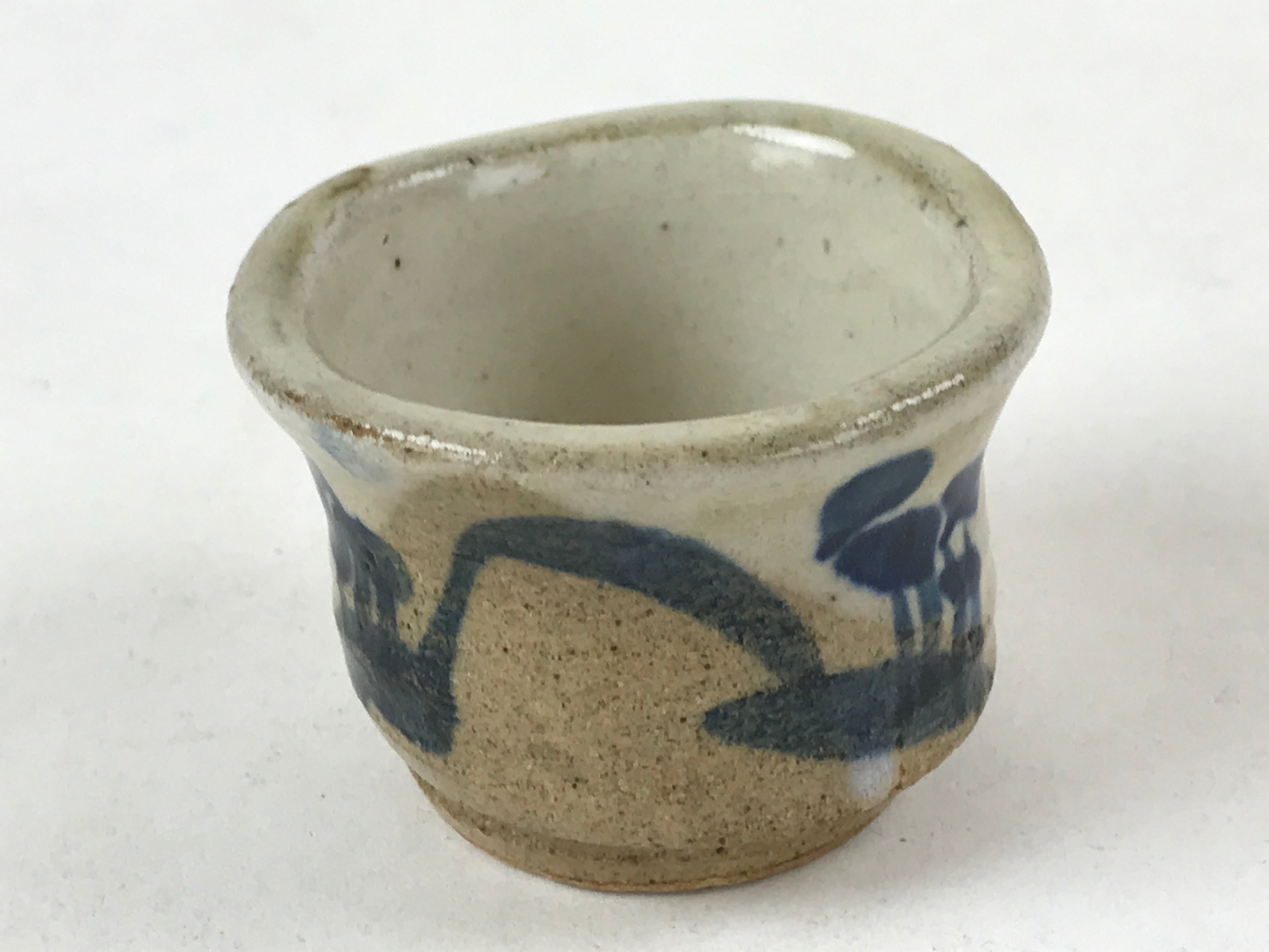 Japanese Ceramic Sake Cup Vtg Tsubomi Guinomi Yakimono Mountain Scene G127
