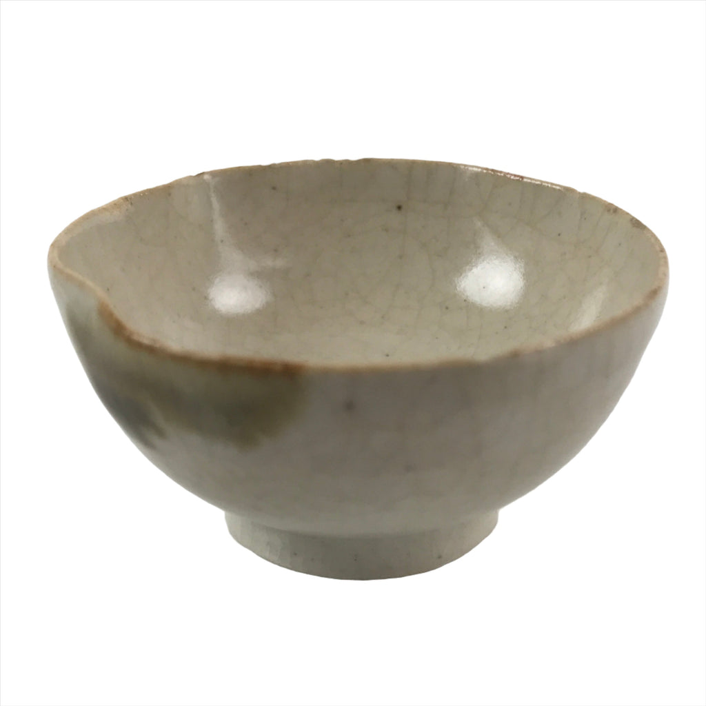 Japanese Ceramic Sake Cup Vtg Tsubomi Ochoko Guinomi Beige Crackle Brown G229