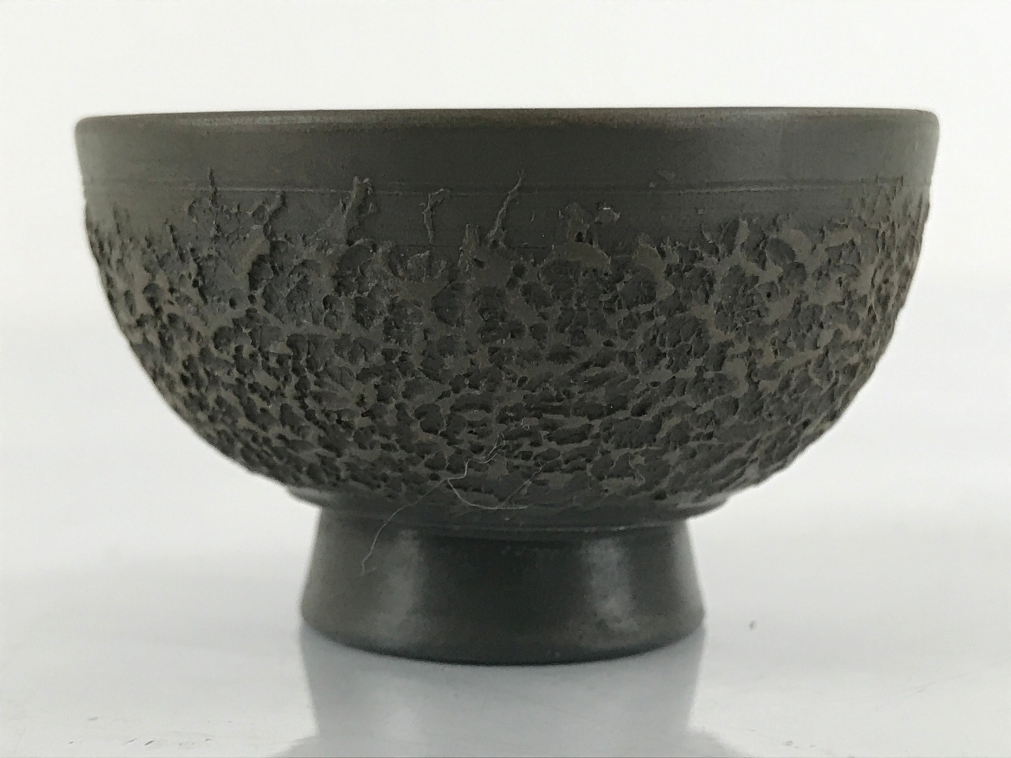 Japanese Ceramic Sake Cup Vtg Tsubomi Ochoko Guinomi Textured Bronze Brown G224