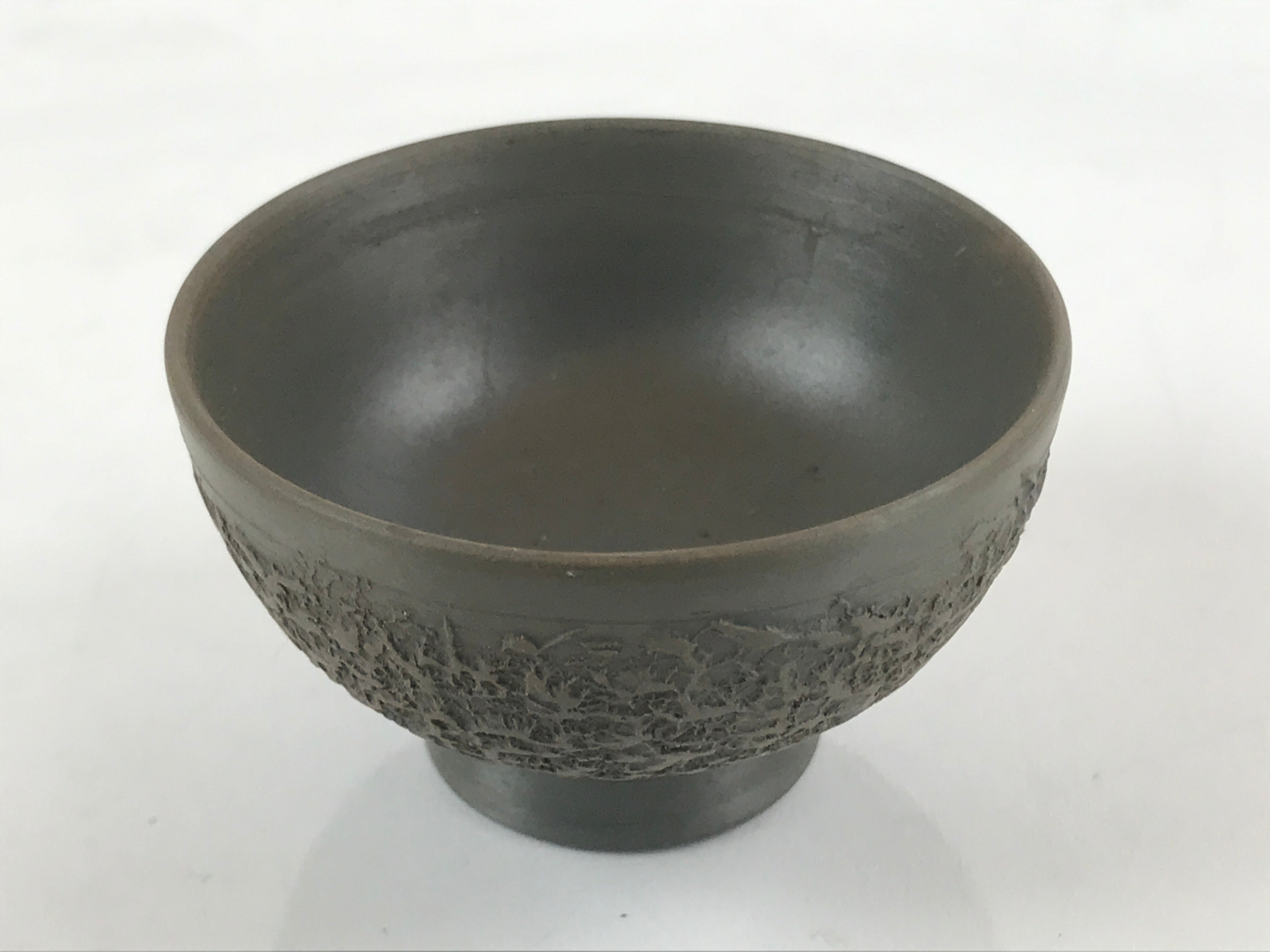 Japanese Ceramic Sake Cup Vtg Tsubomi Ochoko Guinomi Textured Bronze Brown G224