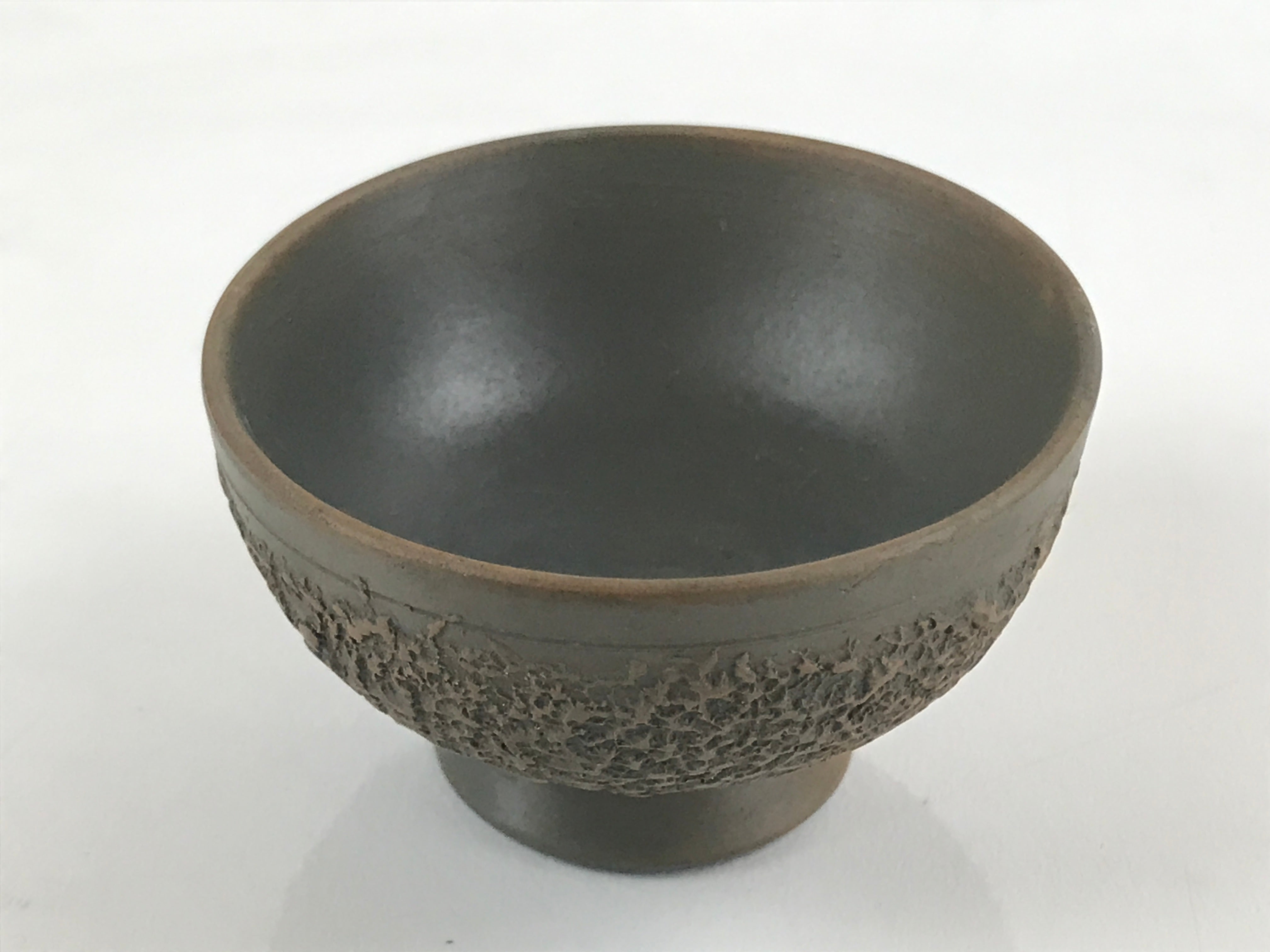 Japanese Ceramic Sake Cup Vtg Tsubomi Ochoko Guinomi Textured Bronze Brown G225