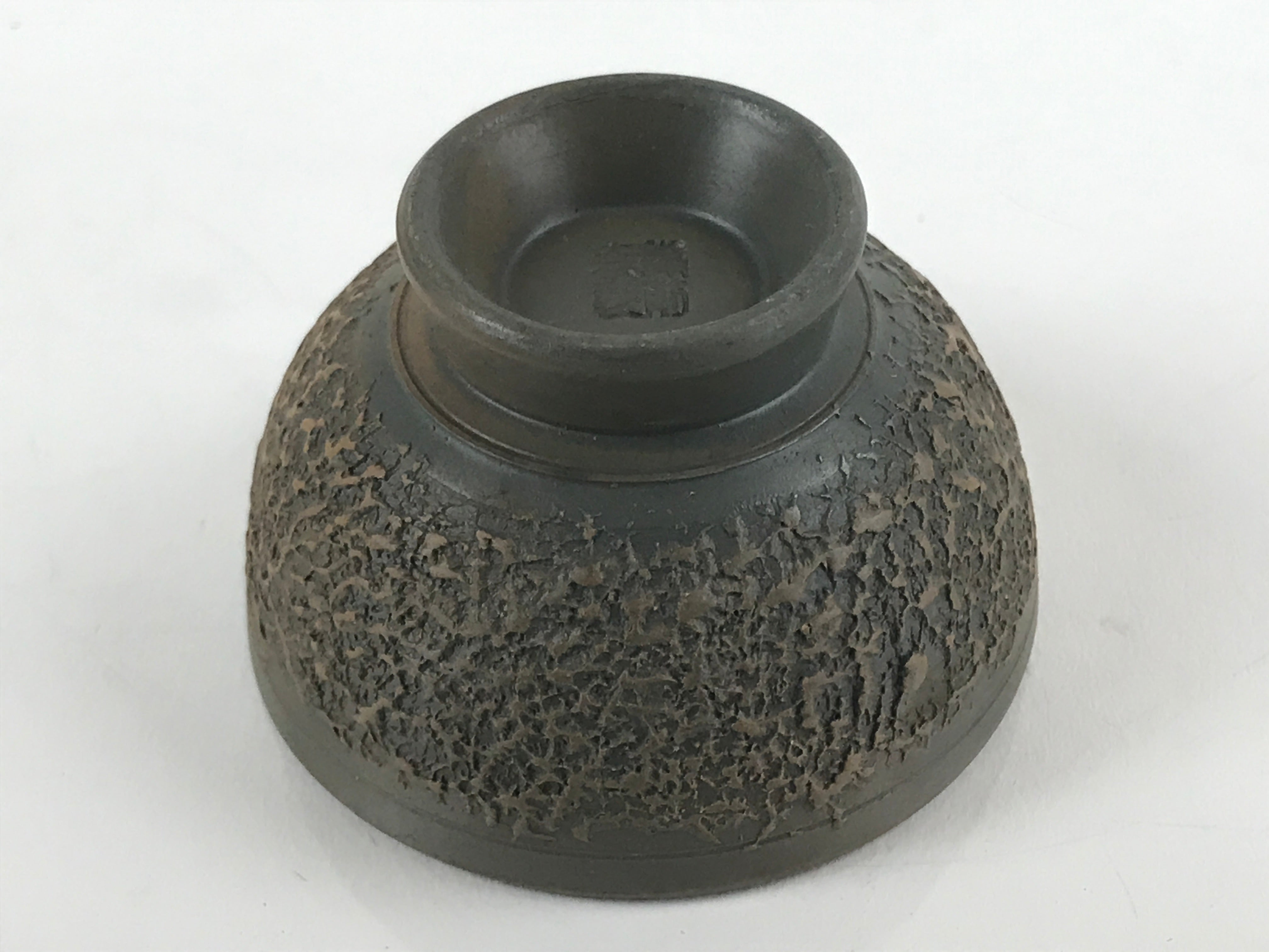 Japanese Ceramic Sake Cup Vtg Tsubomi Ochoko Guinomi Textured Bronze Brown G225