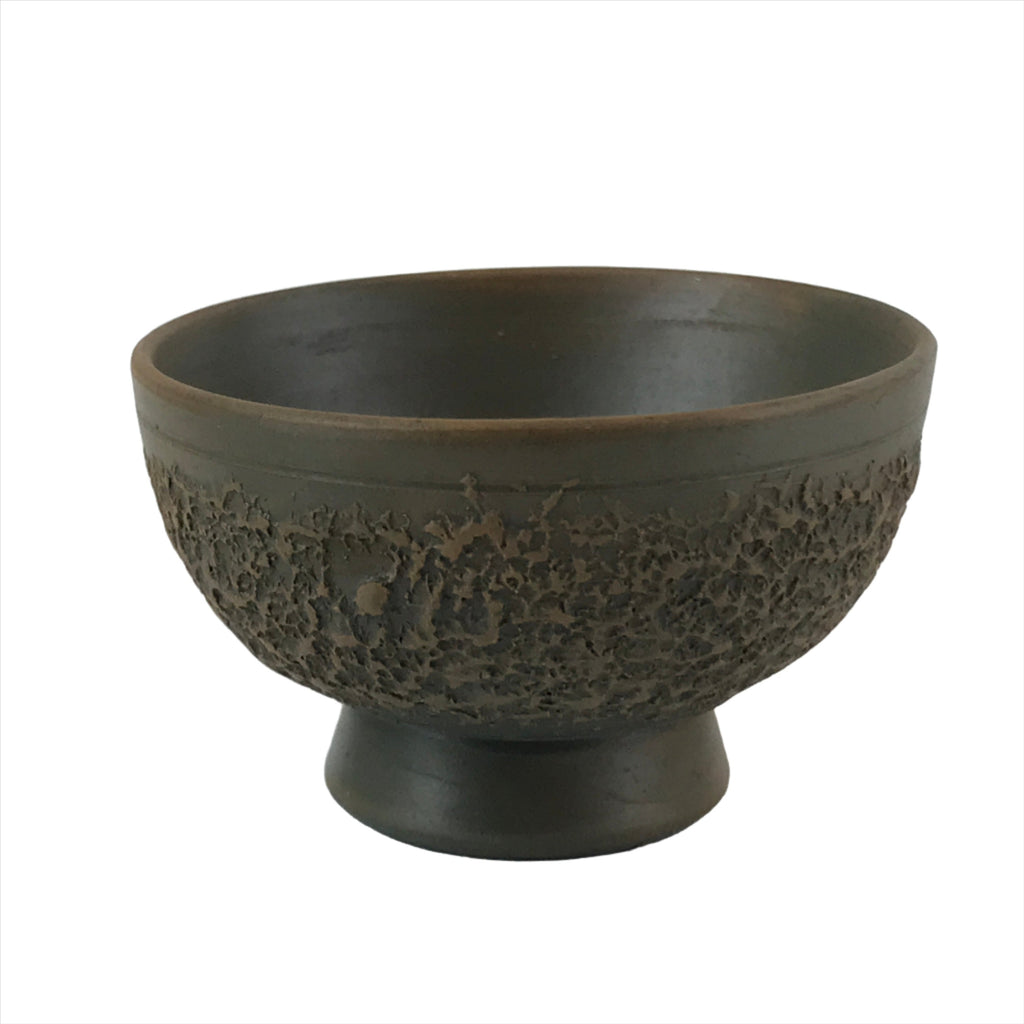 Japanese Ceramic Sake Cup Vtg Tsubomi Ochoko Guinomi Textured Bronze Brown G226