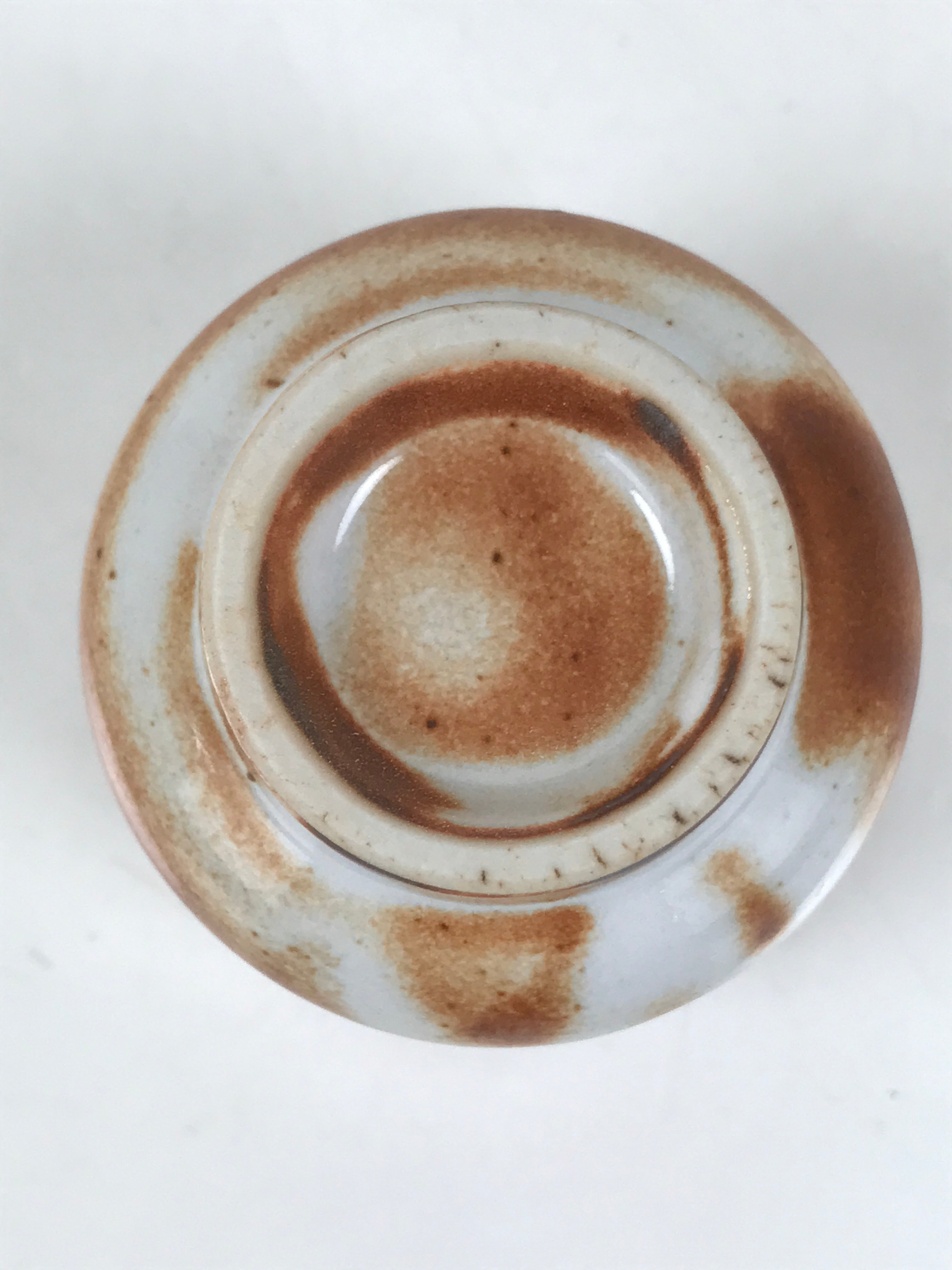 Japanese Ceramic Sake Cup Vtg Tsubomi Ochoko Red Shino Ware Brown White G286