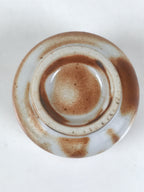 Japanese Ceramic Sake Cup Vtg Tsubomi Ochoko Red Shino Ware Brown White G286