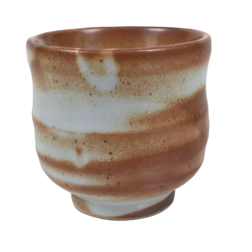 Japanese Ceramic Sake Cup Vtg Tsubomi Ochoko Red Shino Ware Brown White G286