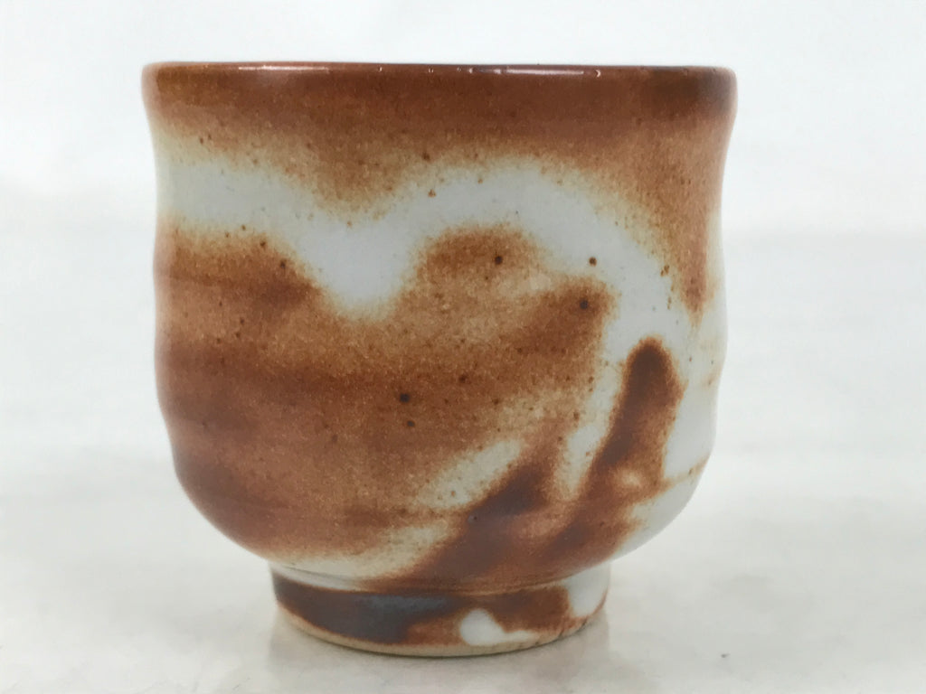 Japanese Ceramic Sake Cup Vtg Tsubomi Ochoko Red Shino Ware Brown White G287