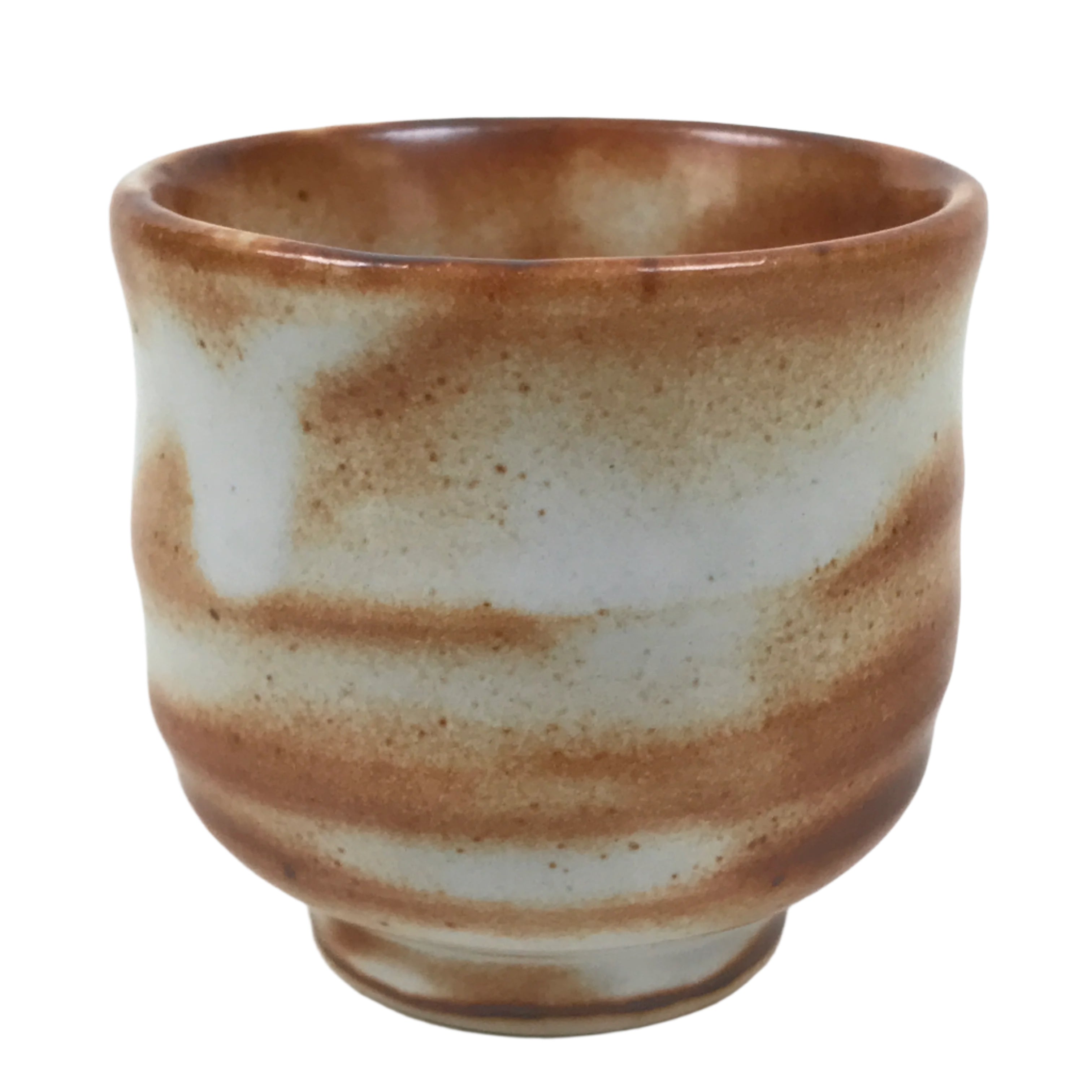 Japanese Ceramic Sake Cup Vtg Tsubomi Ochoko Red Shino Ware Brown White G287