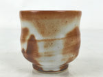 Japanese Ceramic Sake Cup Vtg Tsubomi Ochoko Red Shino Ware Brown White G288