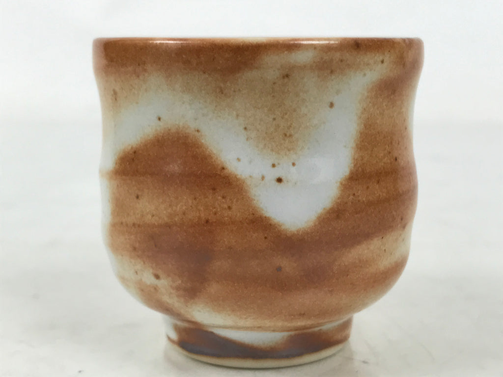 Japanese Ceramic Sake Cup Vtg Tsubomi Ochoko Red Shino Ware Brown White G288