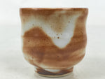 Japanese Ceramic Sake Cup Vtg Tsubomi Ochoko Red Shino Ware Brown White G288